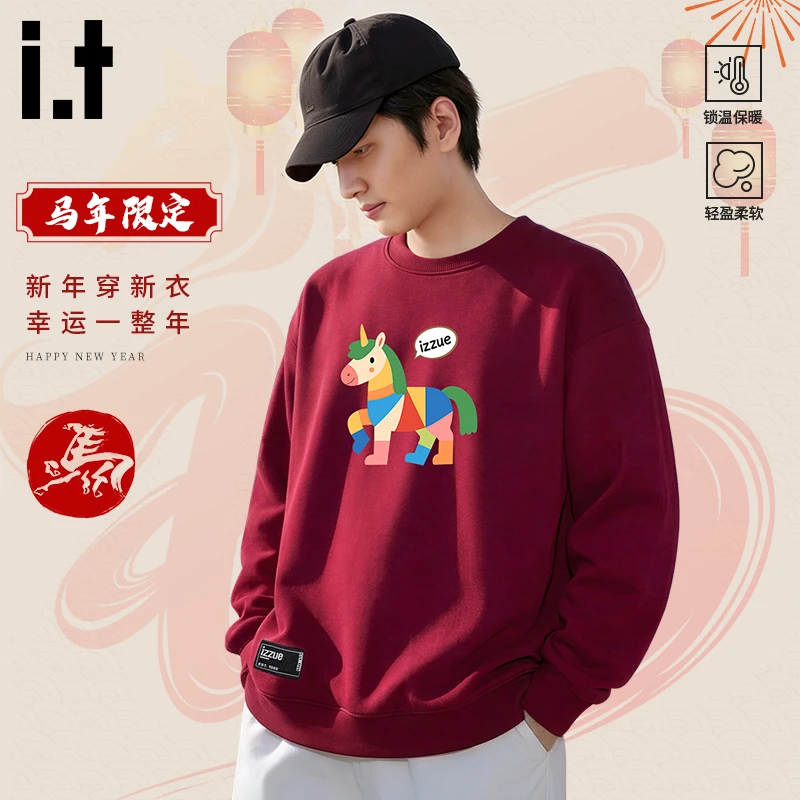 i.t izzue本命年马年衣服外套男款春秋款宽松圆领上衣男潮流卫衣