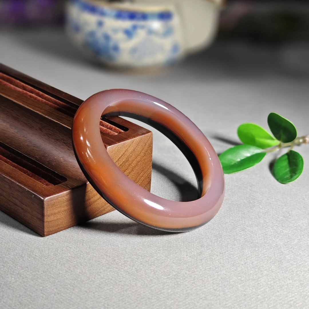 天然玛瑙手镯稀有粉色水墨撞色实肉新品细腻油润送自己礼物圈口60