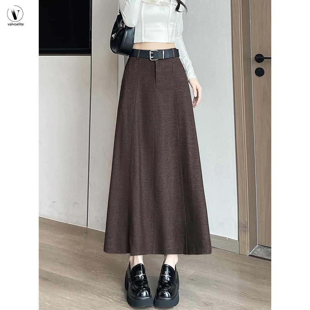 VALVOELITE西装半身裙女秋季新款高腰显瘦垂感开叉字大摆长裙伞裙