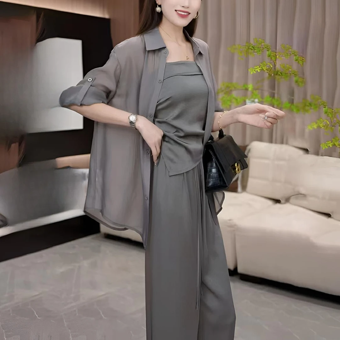 时尚套装夏装阔腿裤宽松洋气轻熟西装夏季休闲