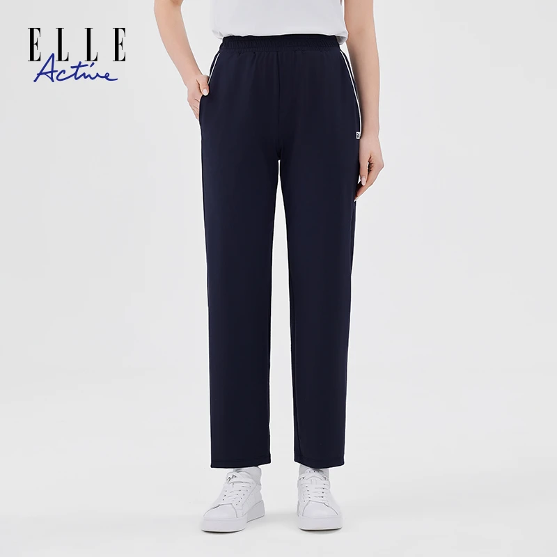 ELLE Active2025春夏新款休闲直筒裤女士长裤运动松紧裤透气裤子