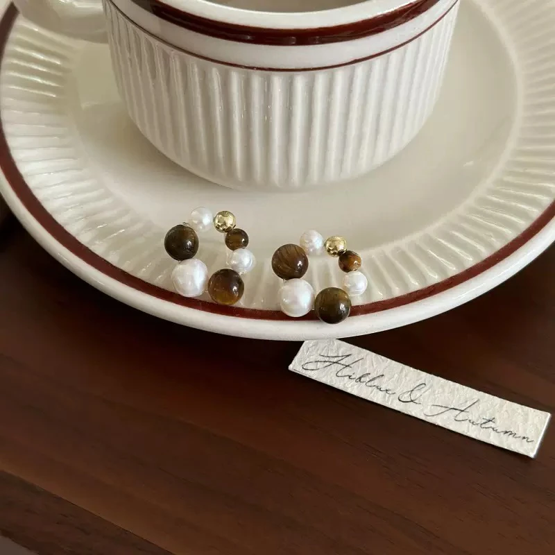 合金耳饰 珍珠耳饰 美拉德复古圆形耳环女高级感耳钉