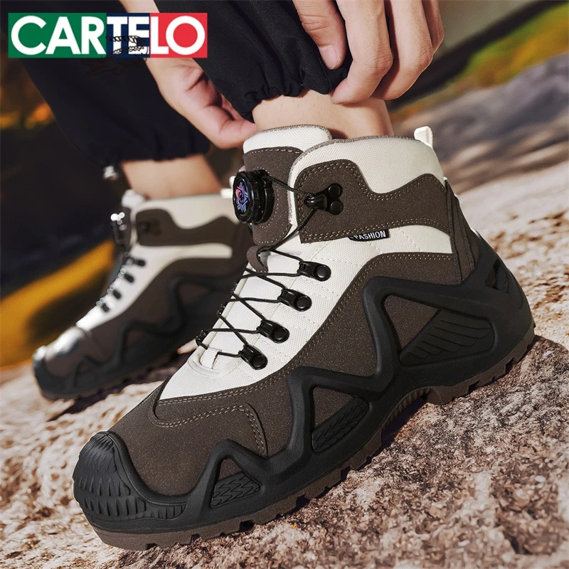 卡帝乐鳄鱼男鞋2025新款户外徒步高帮鞋大码运动登山休闲马丁靴男