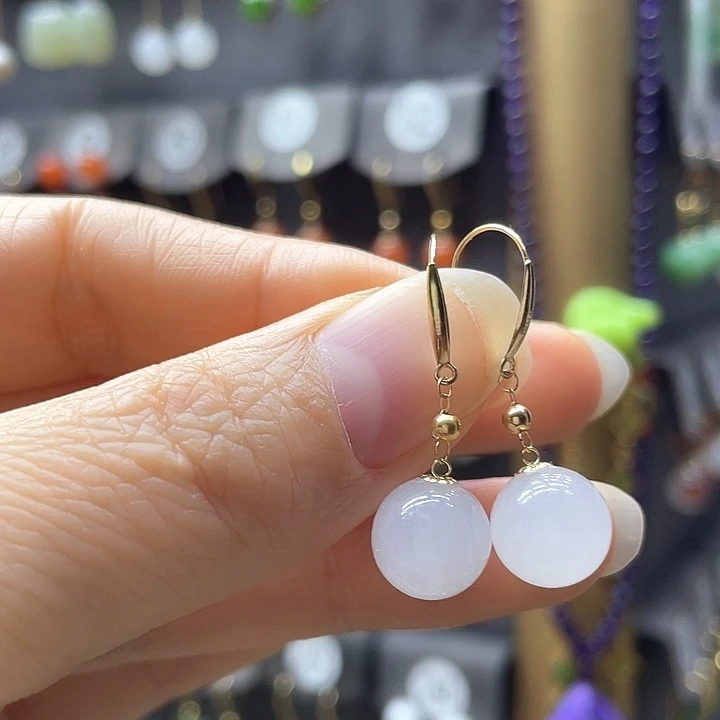 和田玉18K金镶嵌耳饰