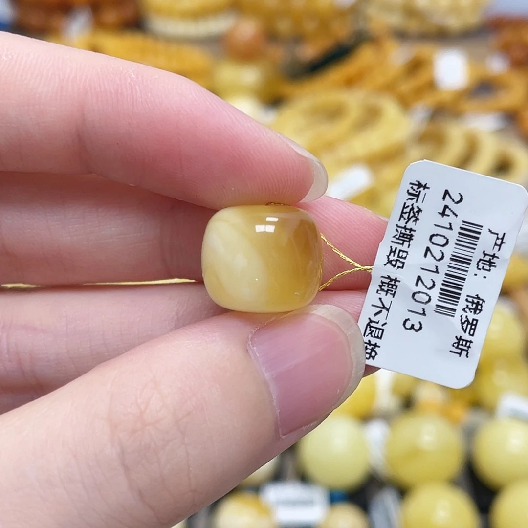 蜜蜡未镶嵌珠宝奇石老型珠浓蜜浓蜡金白14m m