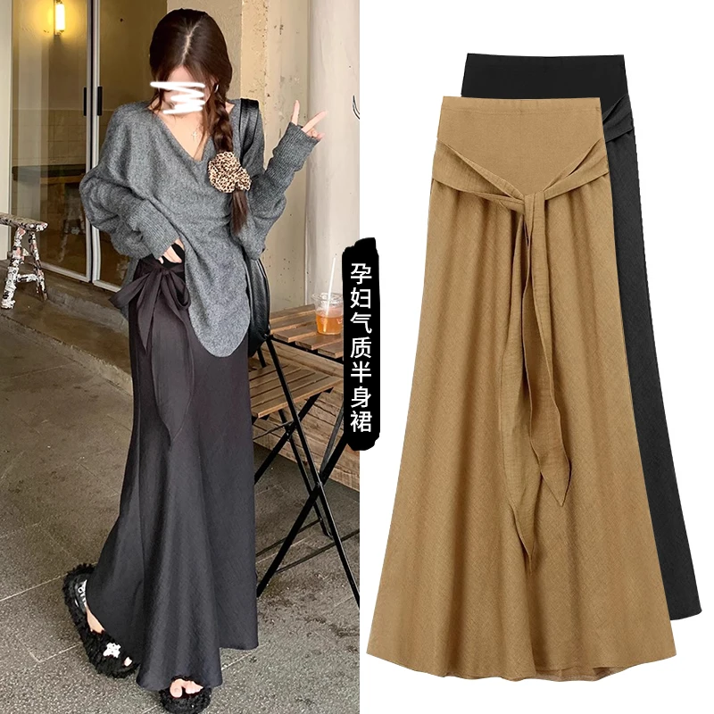 孕妇半身裙春夏装新款百搭慵懒风垂感显瘦系带托腹半身鱼尾长裙子