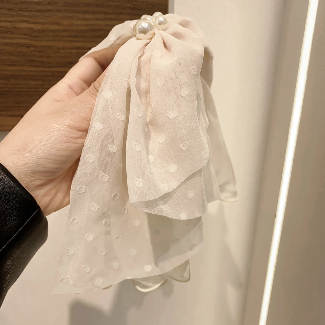 A210高级杏色多层薄纱马尾抓夹