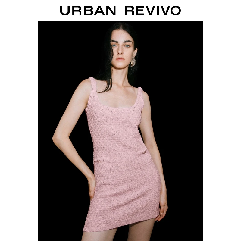 UR2025秋季新款女小香肌理感超短款修身针织连衣裙UWG950149