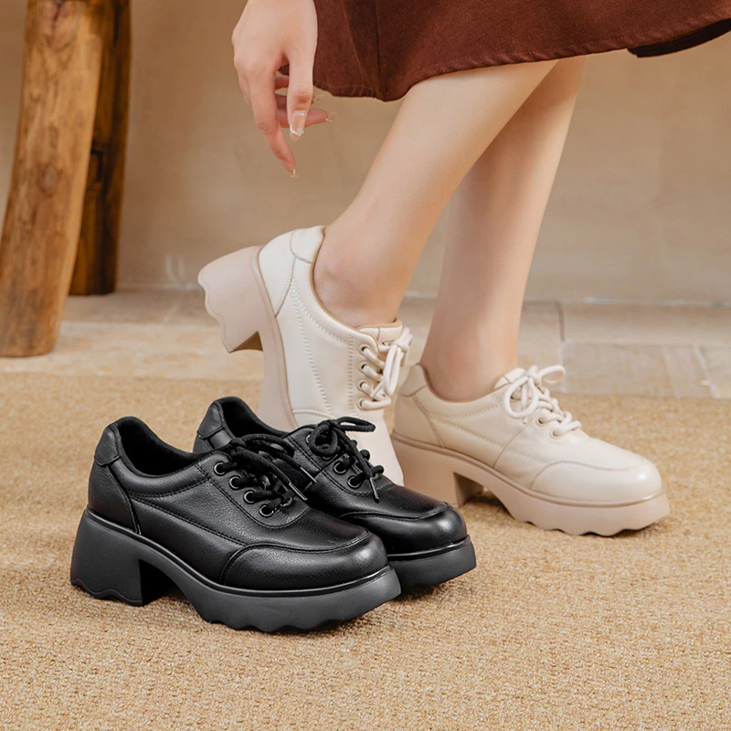 737新款春秋真皮妈妈鞋粗跟单鞋女舒适防滑软底中老年百搭女鞋