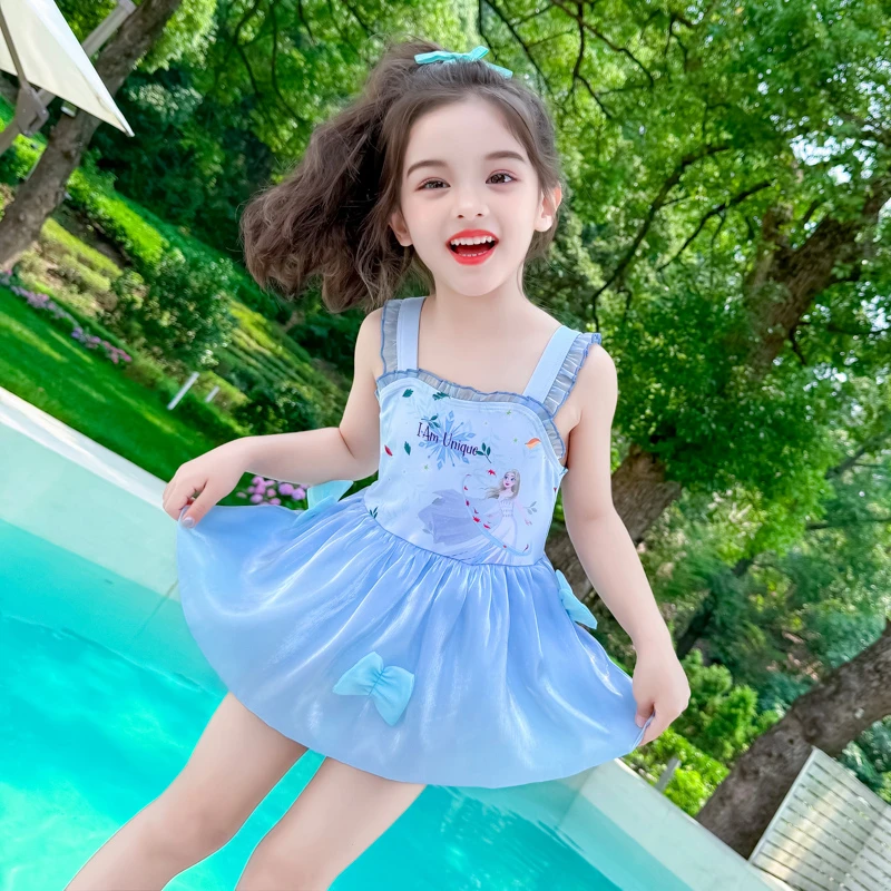 女童夏装游泳衣儿童装连体裙式泳装2025新款宝宝爱莎公主吊带泳衣
