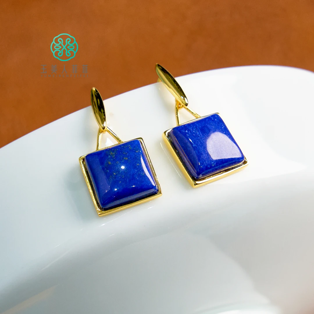 【春日珠宝】菲菲珠宝好*S925青金石方面耳钉约13*13mm