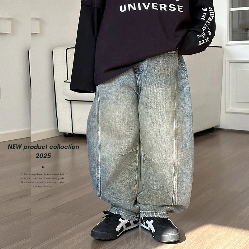 【现货】男童牛仔裤春秋款2025新款中大童春装直筒长裤儿童裤子潮