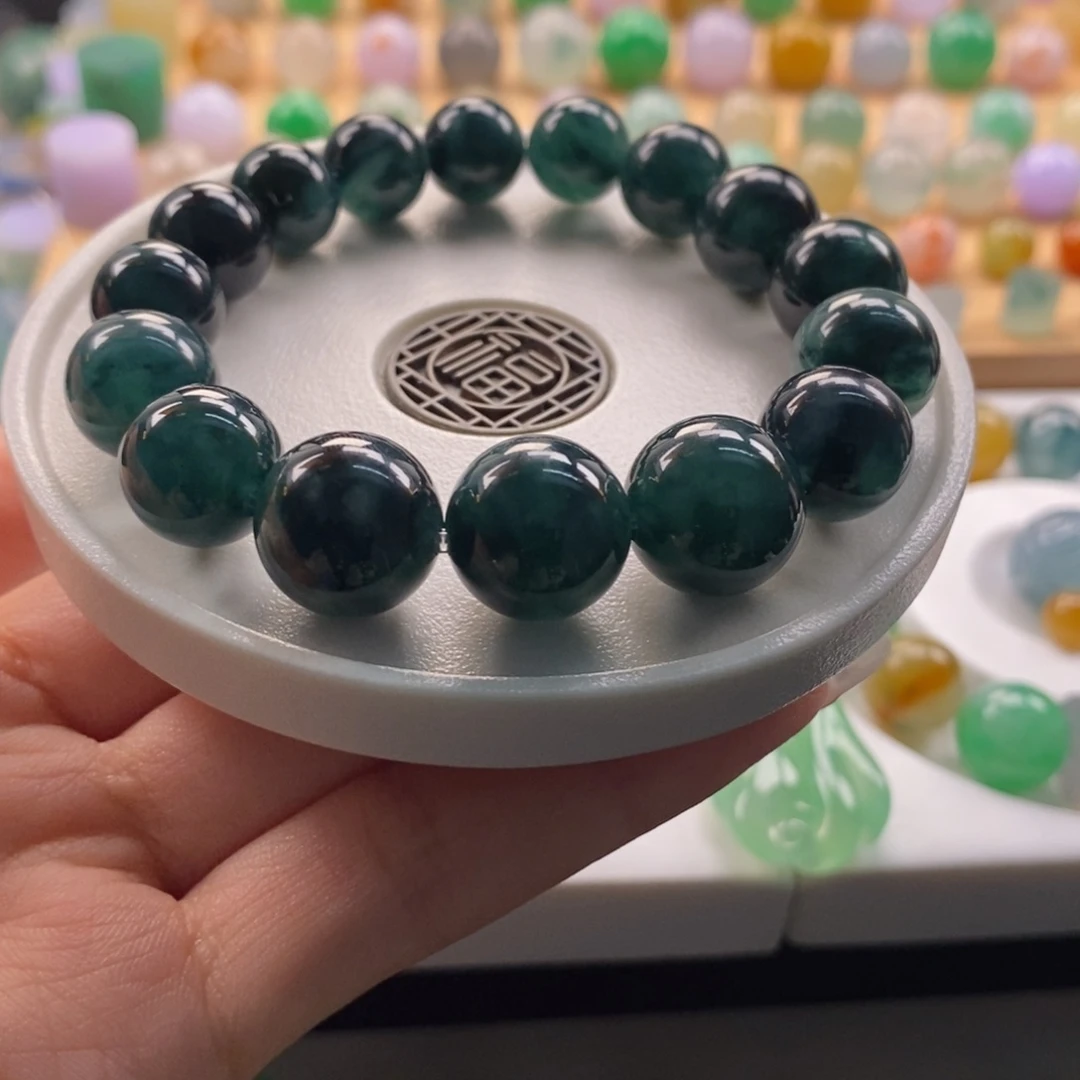 翡翠未镶嵌颈饰蓝水飘花圆珠10-13 一手价