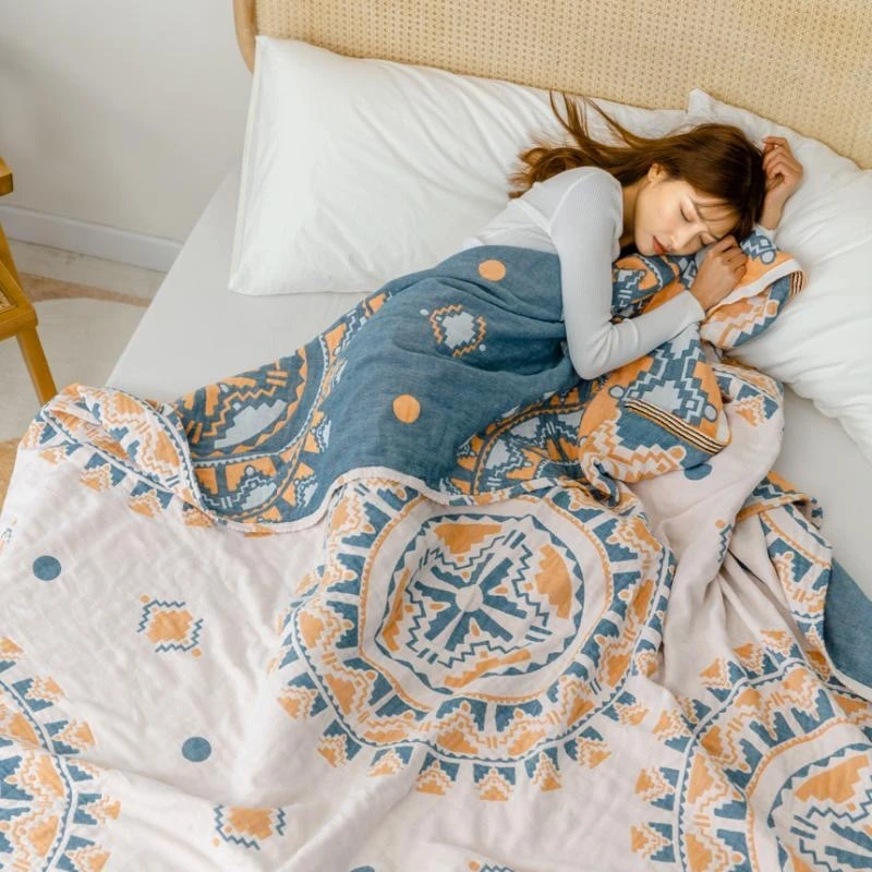 老式怀旧复古波西米亚全棉4层纱布盖毯床单 纯棉毛巾被子夏季薄款