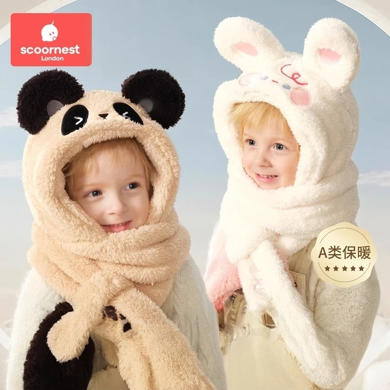 儿童帽子围巾一体秋冬季宝宝婴儿帽子男童女童护耳帽加绒加厚保暖
