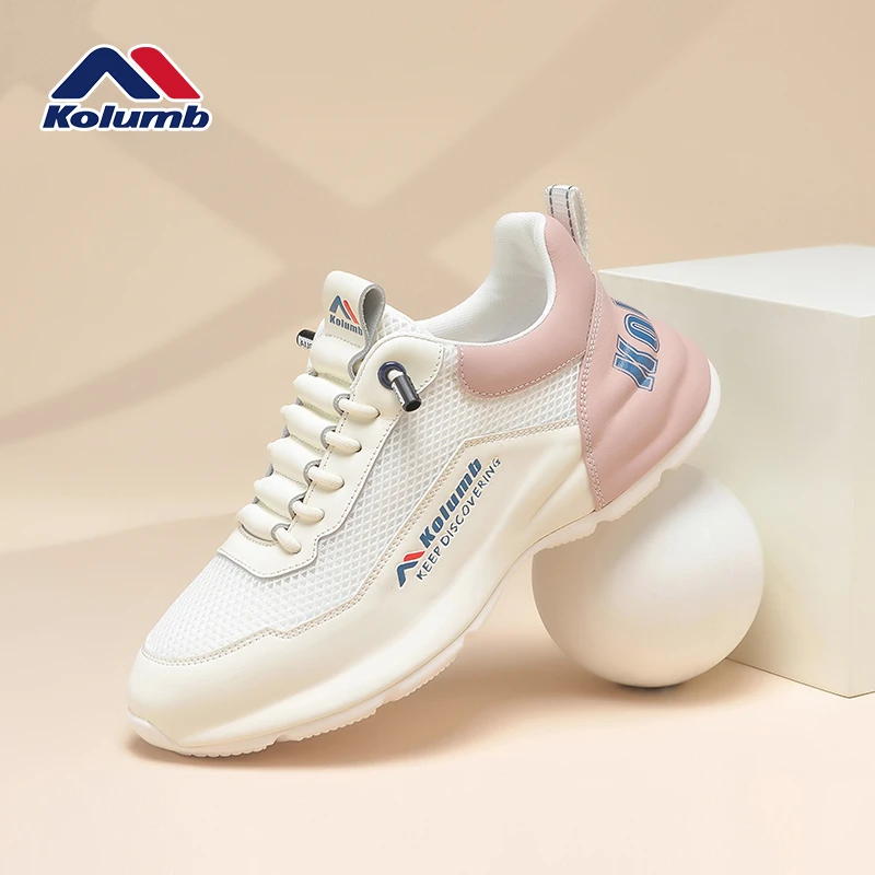 Kolumb哥仑步女鞋2025夏季新款百搭网面透气运动鞋真皮免系带鞋子