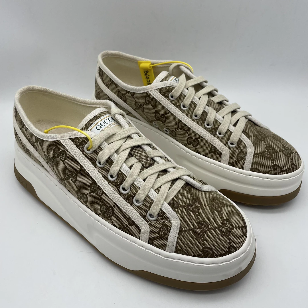 95新 GUCCI/古驰 二手男士 1977乌木色双G满印休闲板鞋/42.5欧码