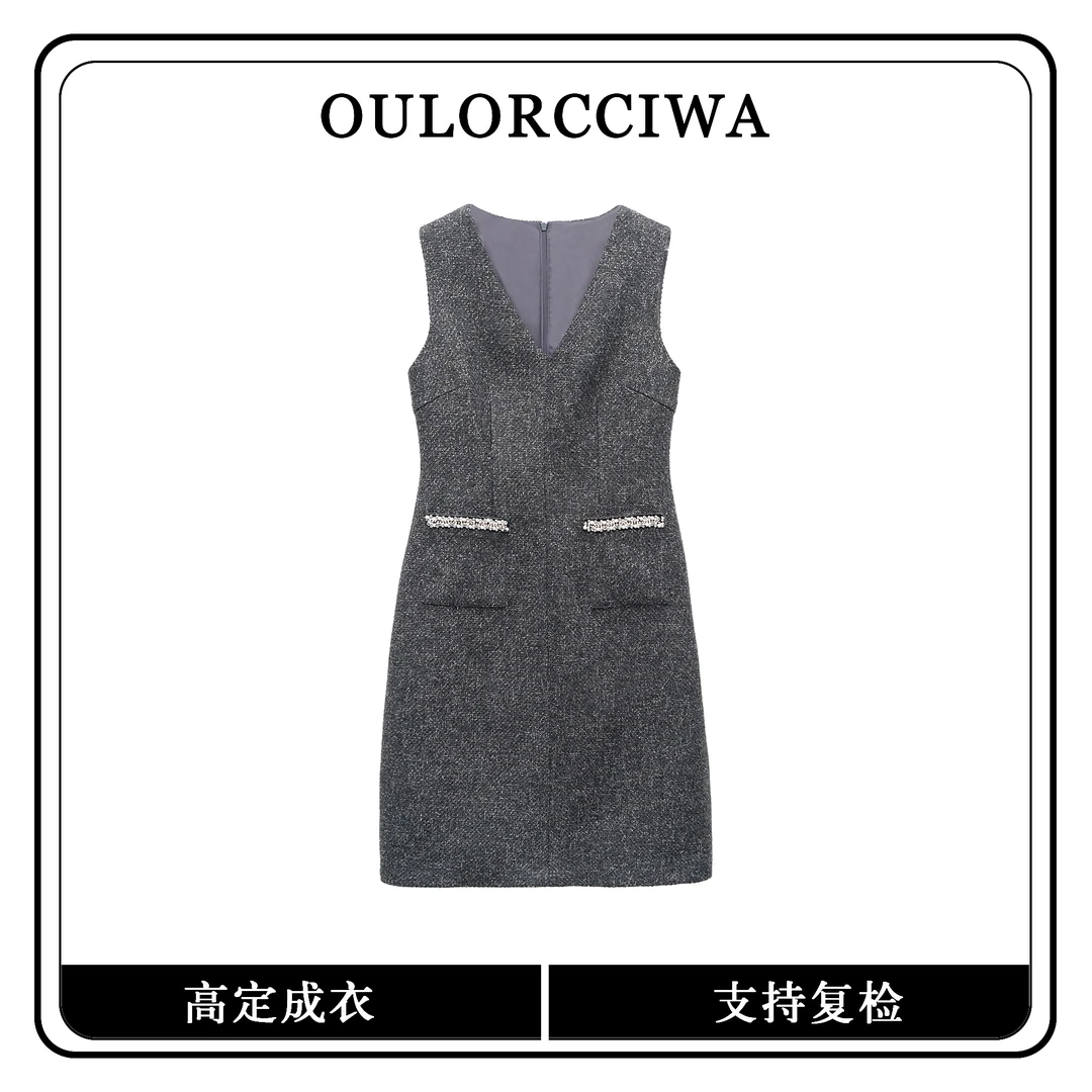 无袖套头连衣裙小香风连衣裙修身时尚优雅轻奢OLQW-1823