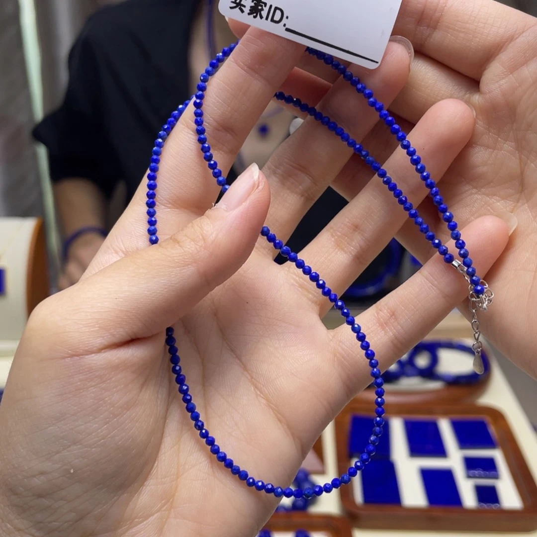银S925镶嵌青金石项链2+刻面