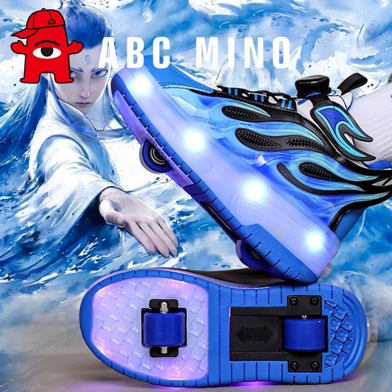 ABC MINO男童暴走鞋敖丙三太子儿童溜冰轮滑鞋男中大童双轮爆走鞋