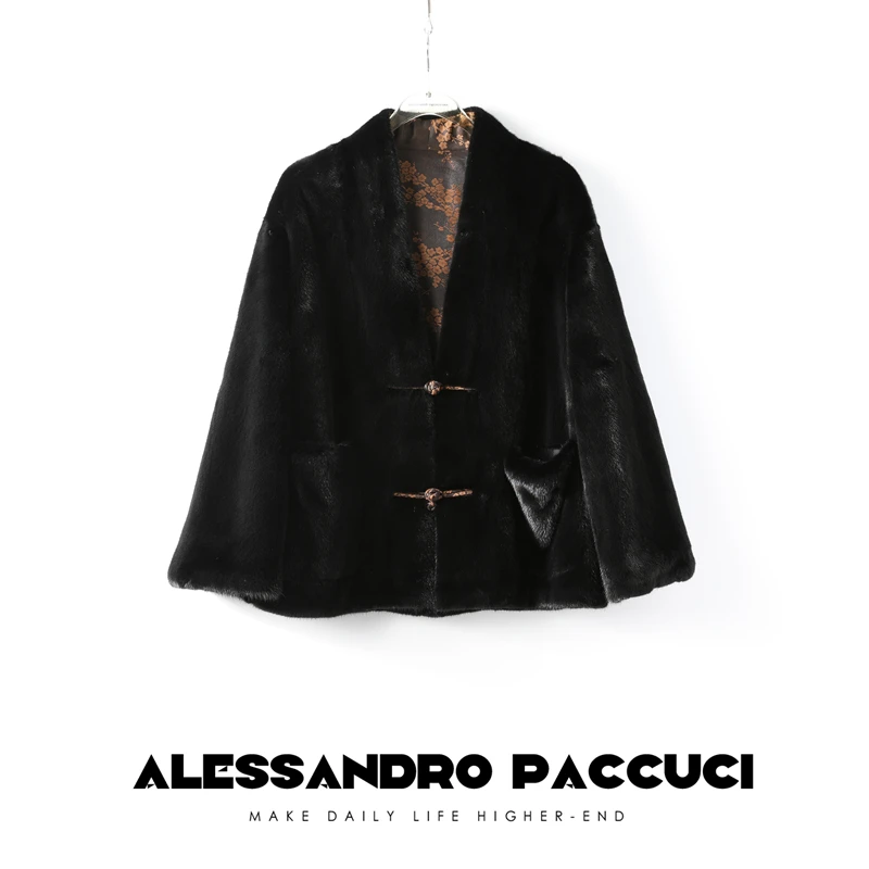 AP洛哥25535【黑标系列】水貂 香云纱中式双面穿皮草