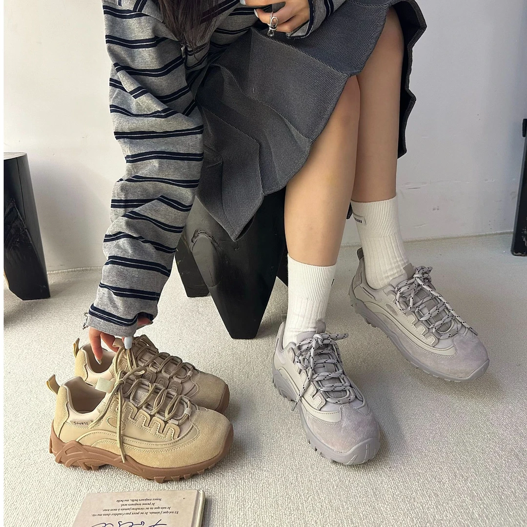 VEEFSHOW 310-21 系带圆头厚底春季休闲板鞋日系韩版鞋子低帮潮流