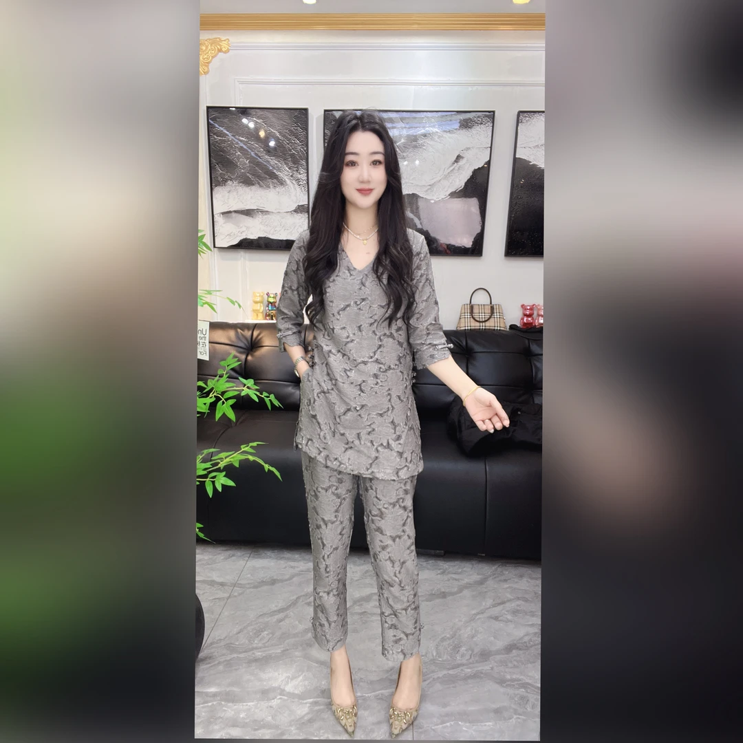 （9918）雪颖家2025年夏季新款烧花重工轻奢简约国风套装女