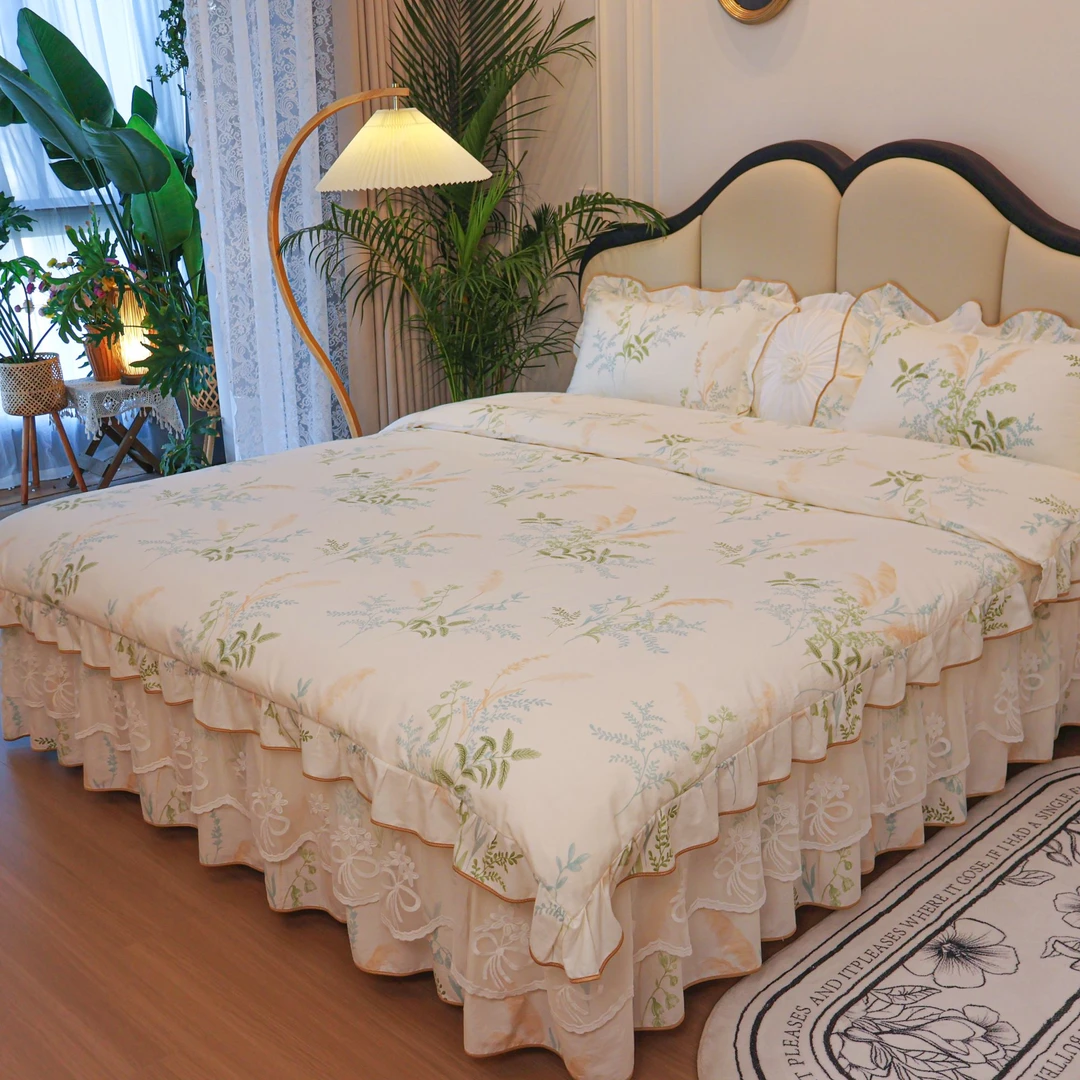 【真珍】清风絮语系列 全棉纯棉韩版在逃公主风防滑床裙床上四件套