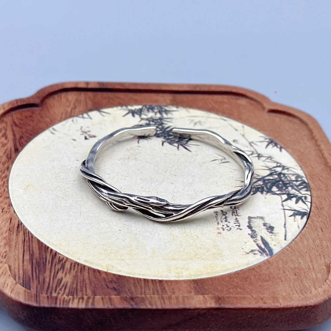 足银手镯 复古做旧银9999浮木手镯男高级感小众男士送男朋友礼物