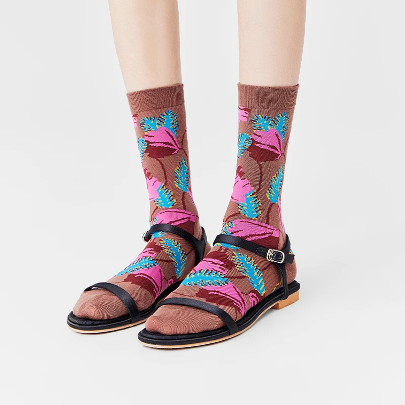 AR古典繁花中筒袜2025新款复古原创配玛丽珍袜无骨乐福鞋袜子女