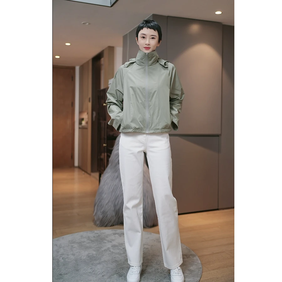 『高档防晒衣』女士高端连帽拉链短外套气质时尚短风衣FG42W24