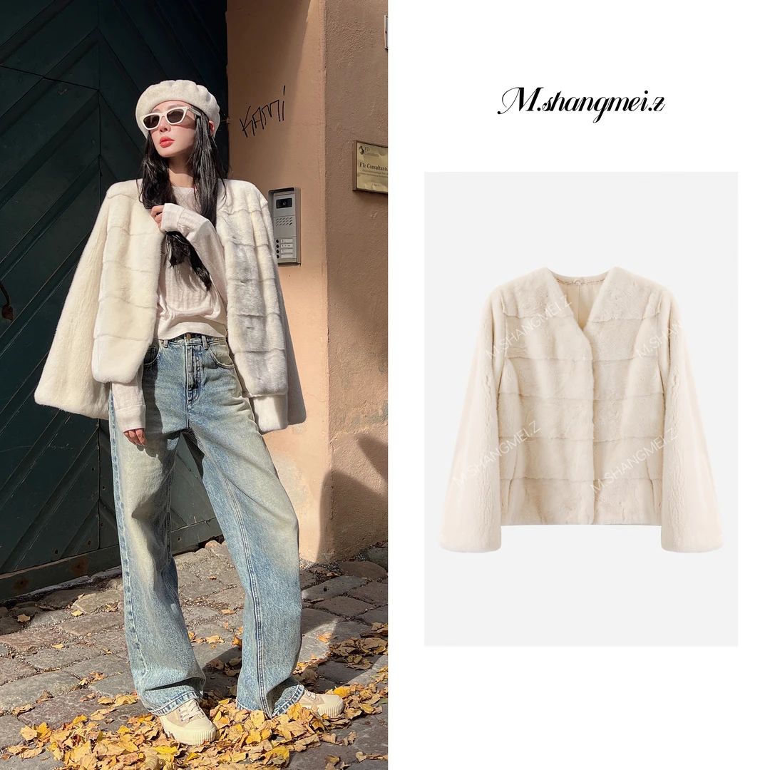 M.SHANGMEI.Z/沐熙美大哥进口紫金珍珠水貂V领皮草X082917
