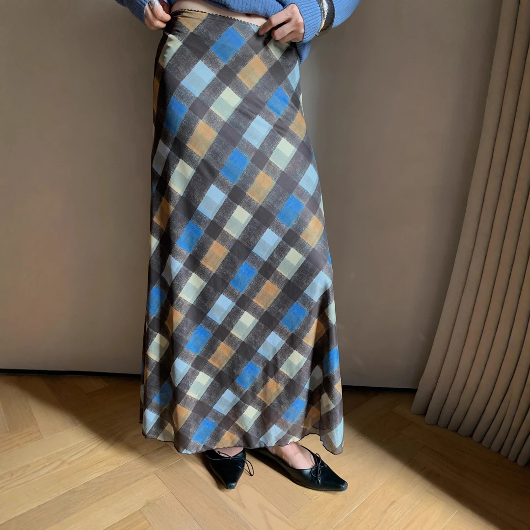 09.01NEW OPEN 25秋季法式复古显瘦气质长款撞色格纹a字半身裙女