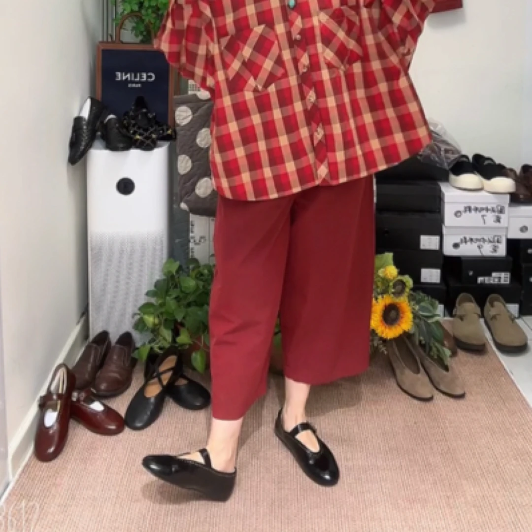 新思维原创红色八分休闲裤宽松舒适松紧腰极简百搭奶奶裤女夏季