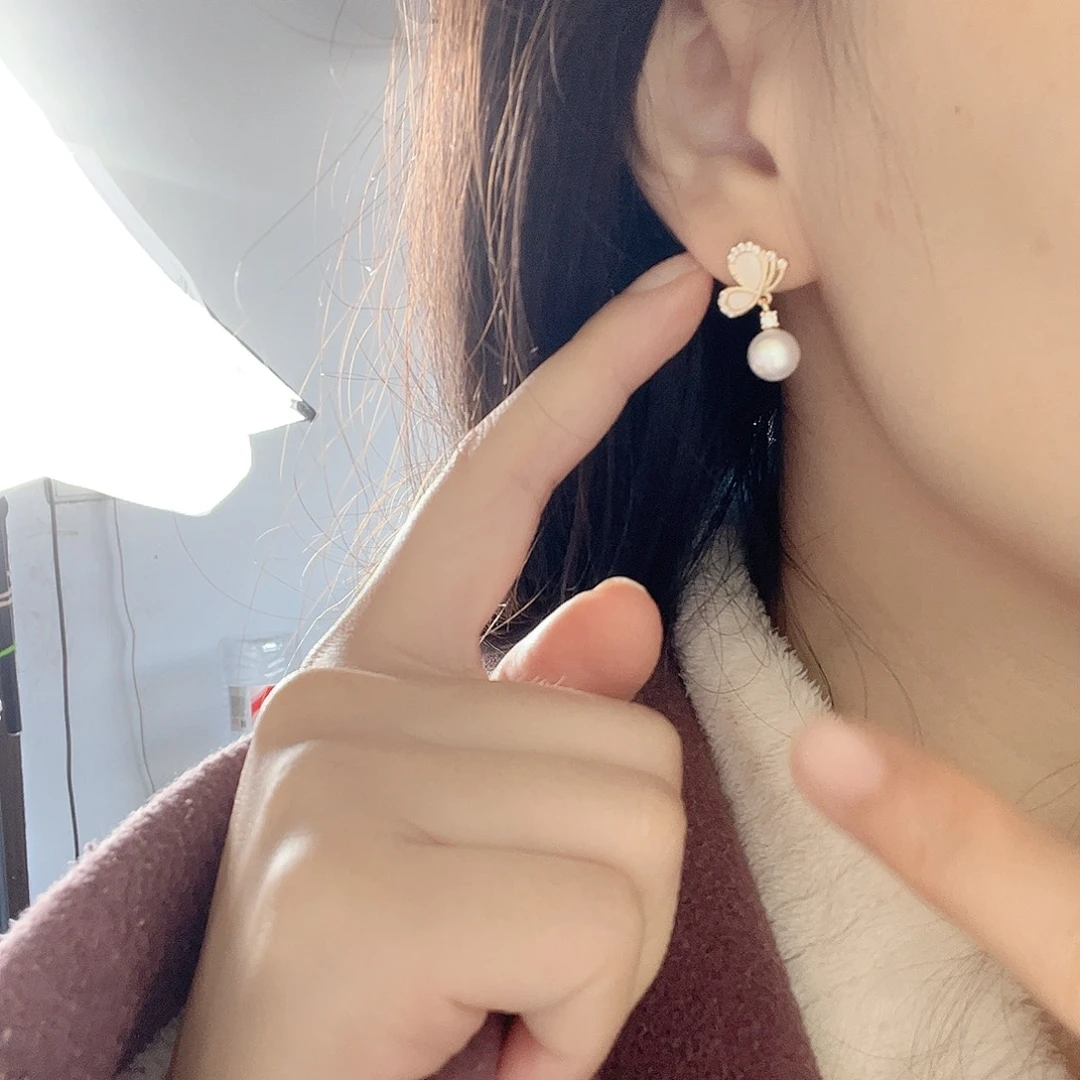 银S925镶嵌淡水珍珠耳饰
