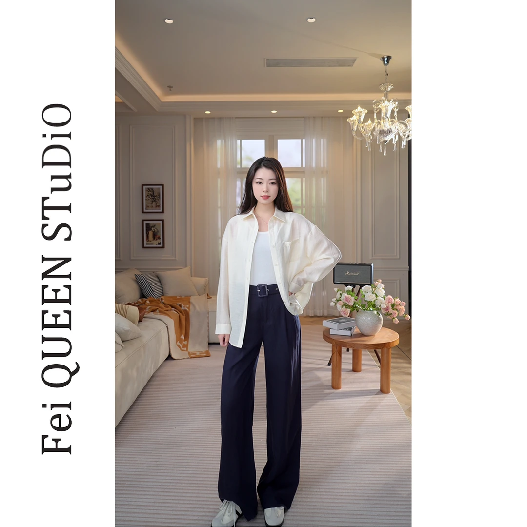 莱赛尔天丝夏季高腰百搭设计感宽松亚麻休闲阔腿裤YU0A5096-ZZ