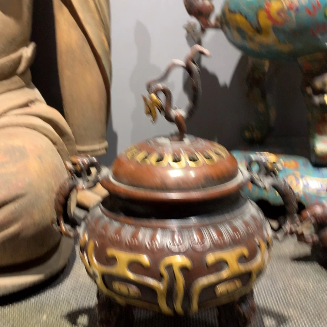冬***光木不包邮 紫铜鎏金香薰炉 高25.5厘米重5.7斤