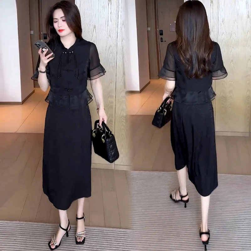 新中式套装裙女2025夏季新款洋气显瘦减龄短袖上衣半身裙两件套裙