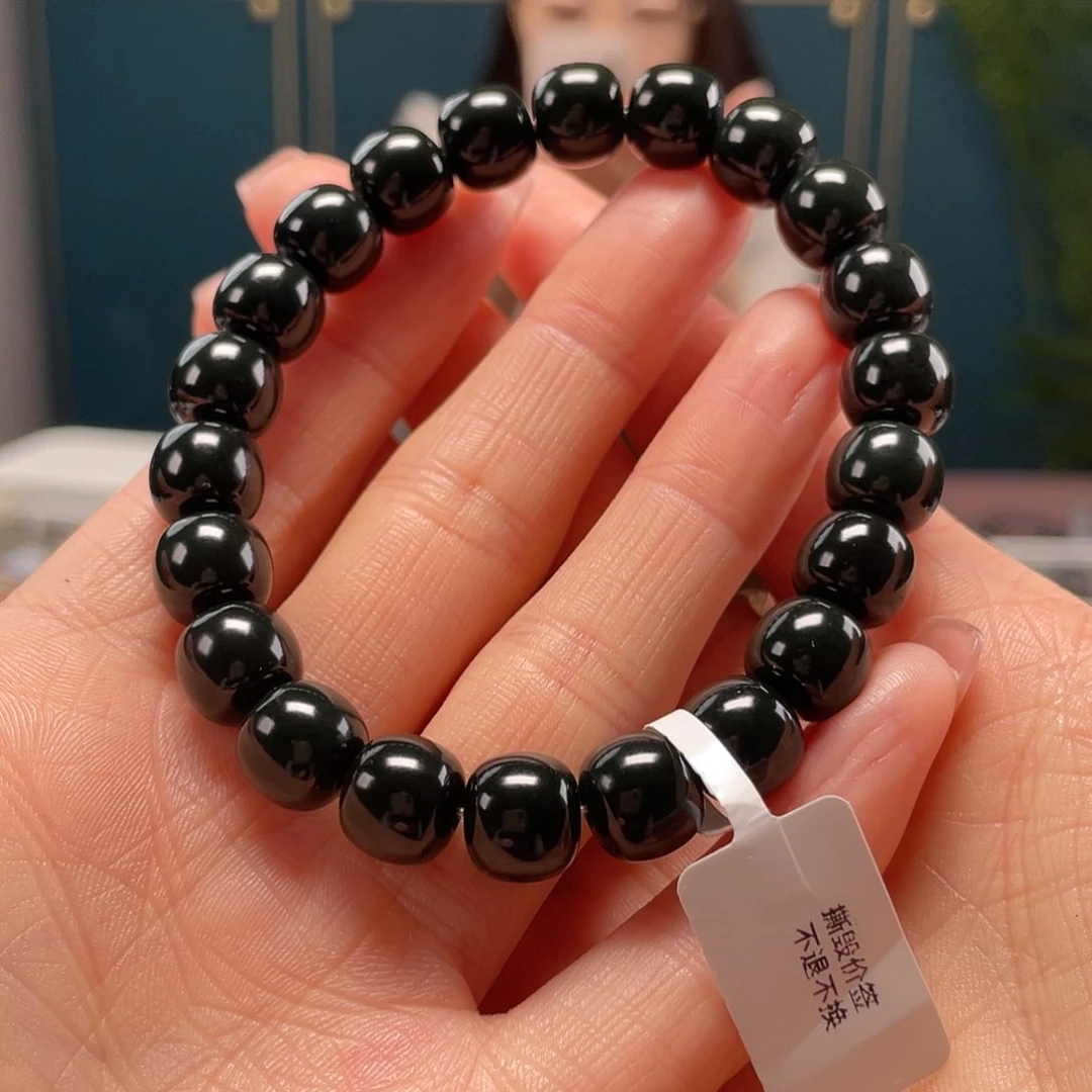 和田玉手串未镶嵌塔青卡9.10
