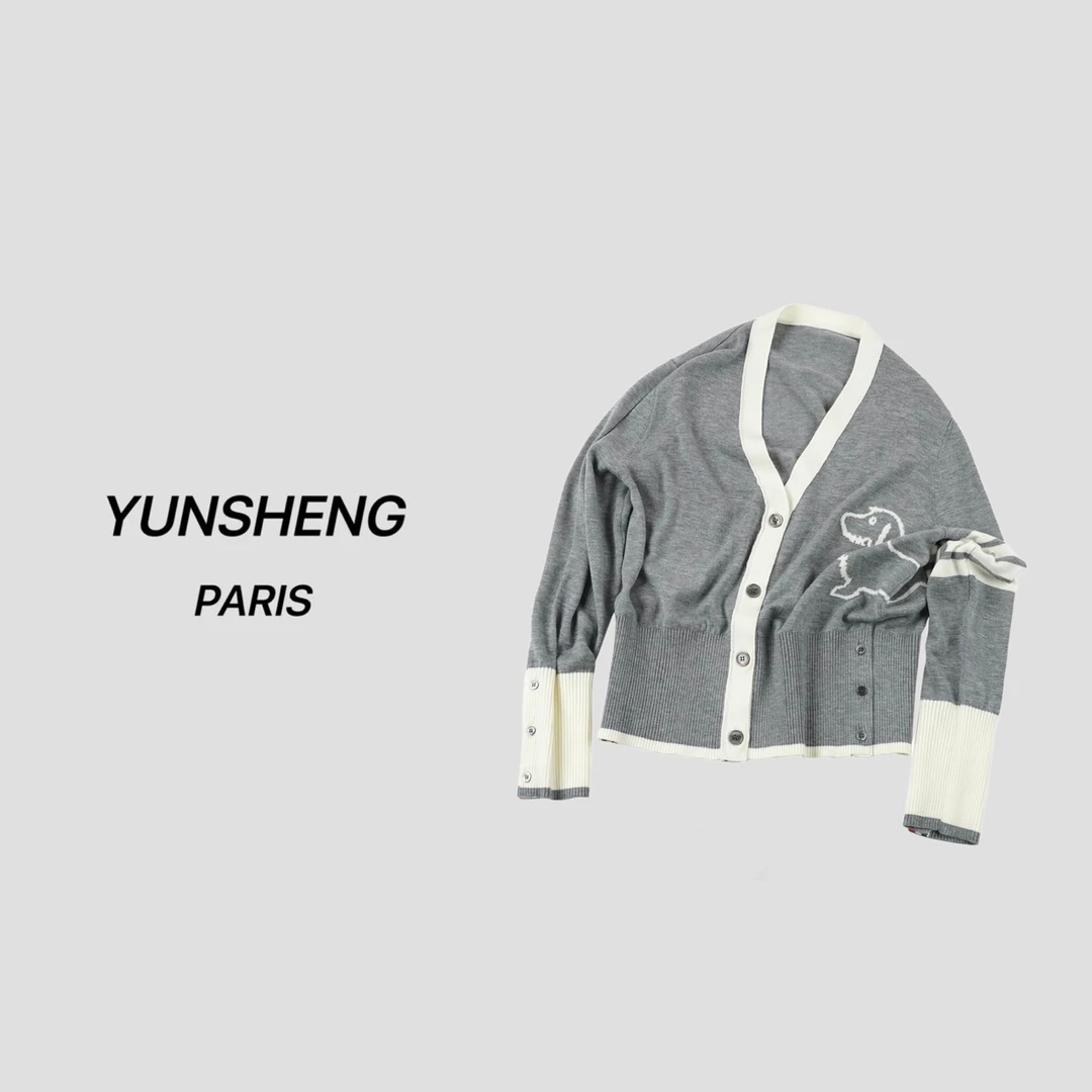 YUNSHENG 刺绣小狗撞色休闲百搭针织开衫 0653
