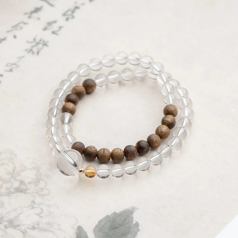 XIANYUAN/仙源 沉香【18K】莺歌绿奇楠9分结香沉香6mm白水晶手串