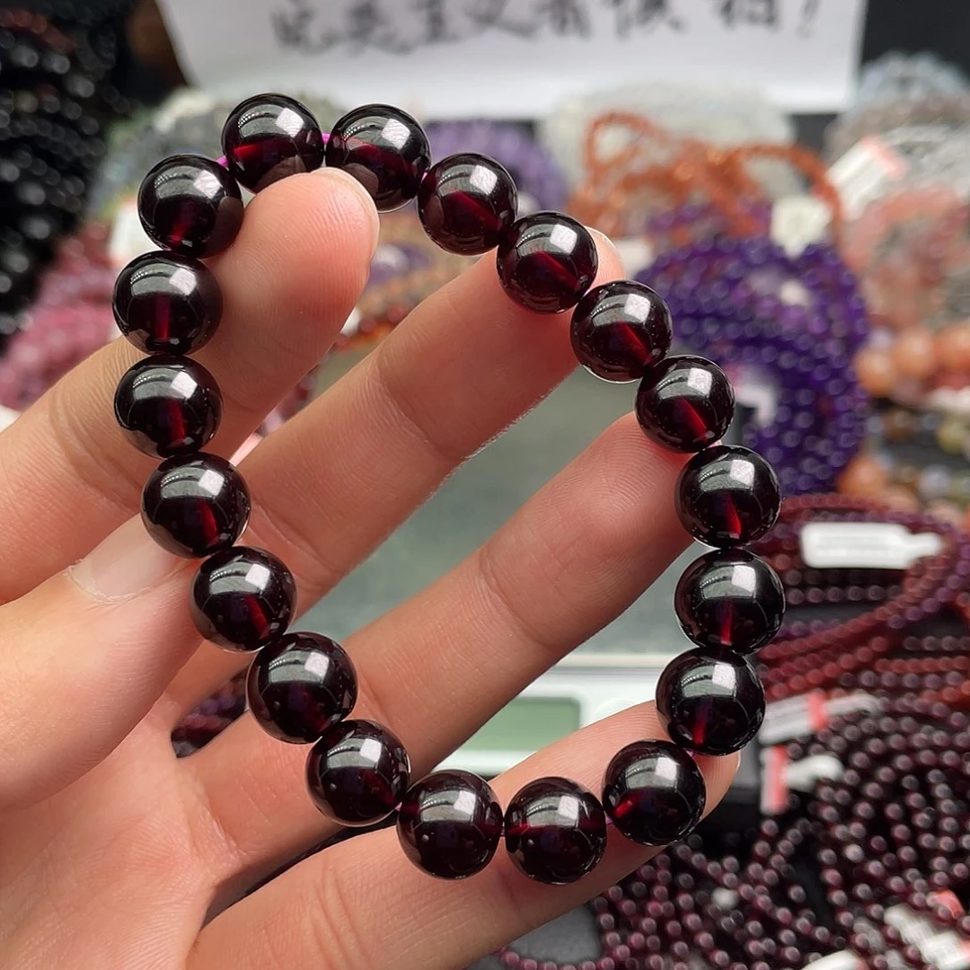 石榴石手链未镶嵌不**桃10毫米单圈酒红石榴石