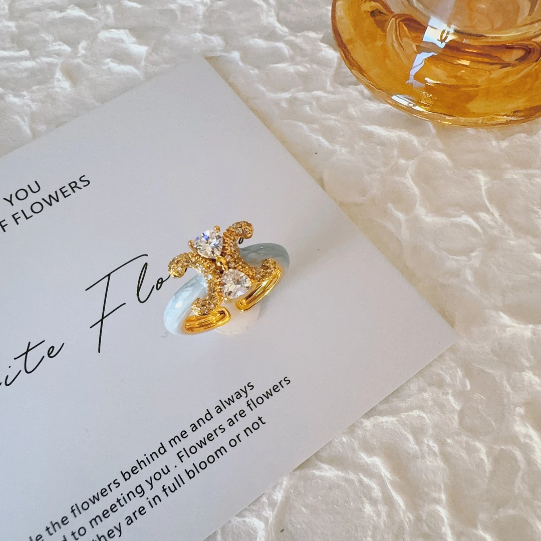 铜合金合成锆石戒指 1813 天空蓝色滴釉戒指