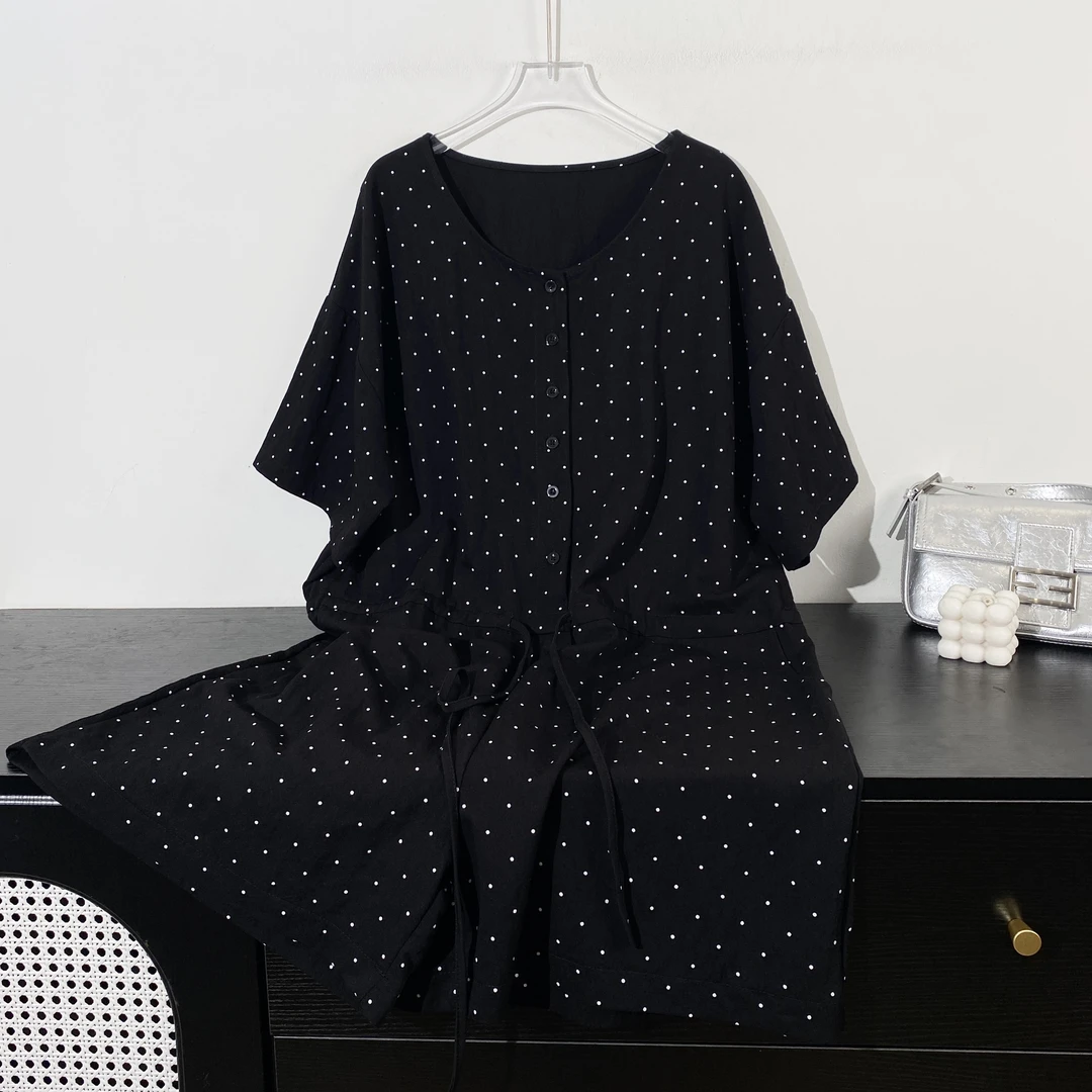 小韩日记【点点连体裤】连体裤显瘦气质时尚夏季黑色宽松设计师5166