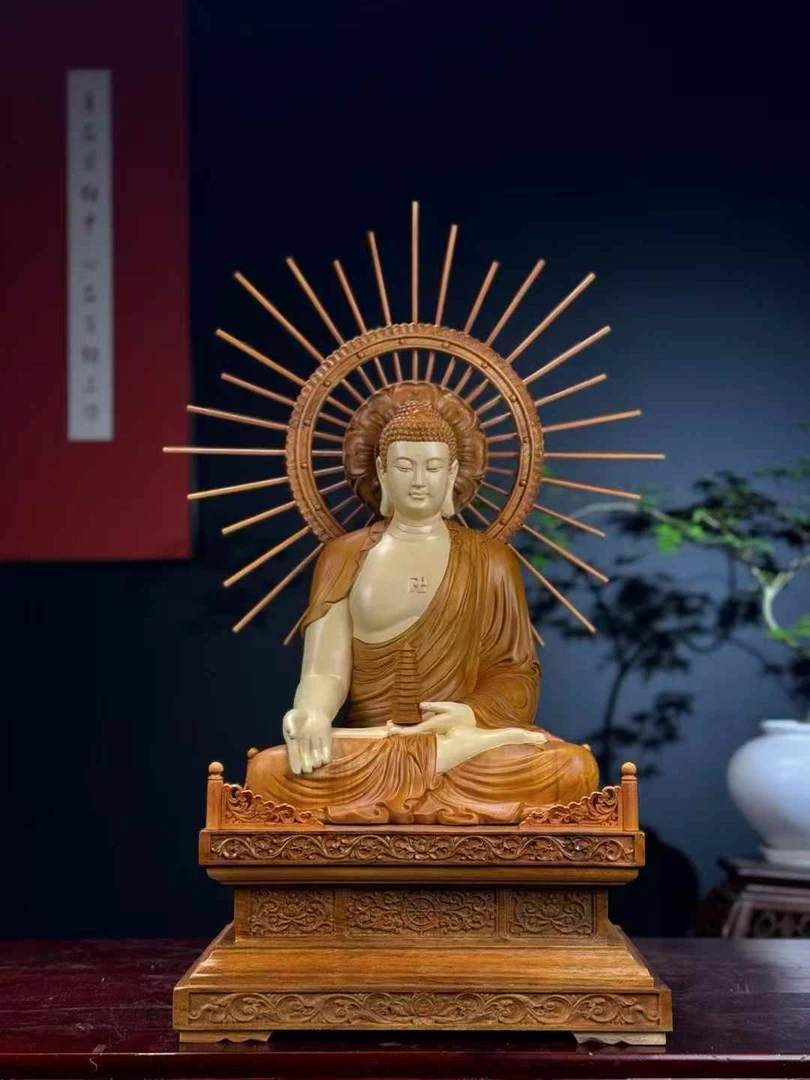 香樟木药师佛木雕造像实物长37.宽30.高72厘米