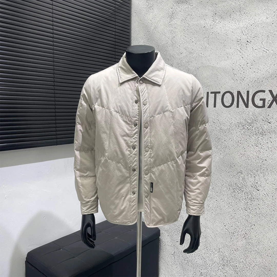 2025冬季新款翻领轻薄羽绒服男宽松休闲设计感时尚保暖羽绒外套潮