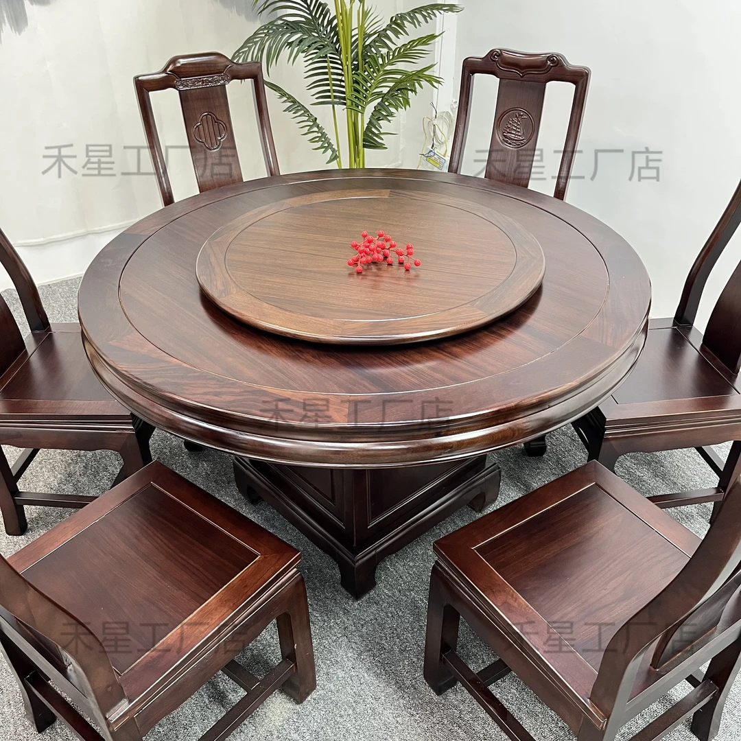 【禾星】乌金木全实木餐桌椅赛鞋木豆餐桌榫卯老虎腿带柜子转盘