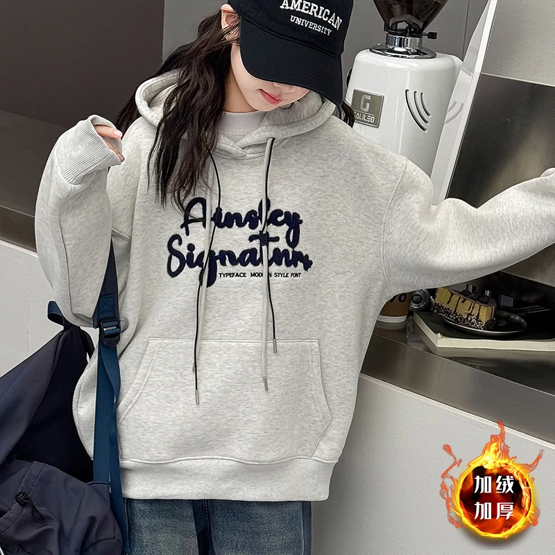 女童冬款连帽卫衣2025新款儿童冬季加绒帽衫女孩休闲洋气时髦上衣