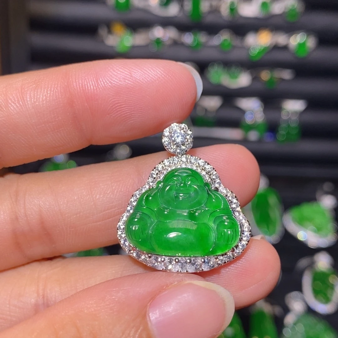 翡翠银S925镶嵌颈饰佛公吊坠