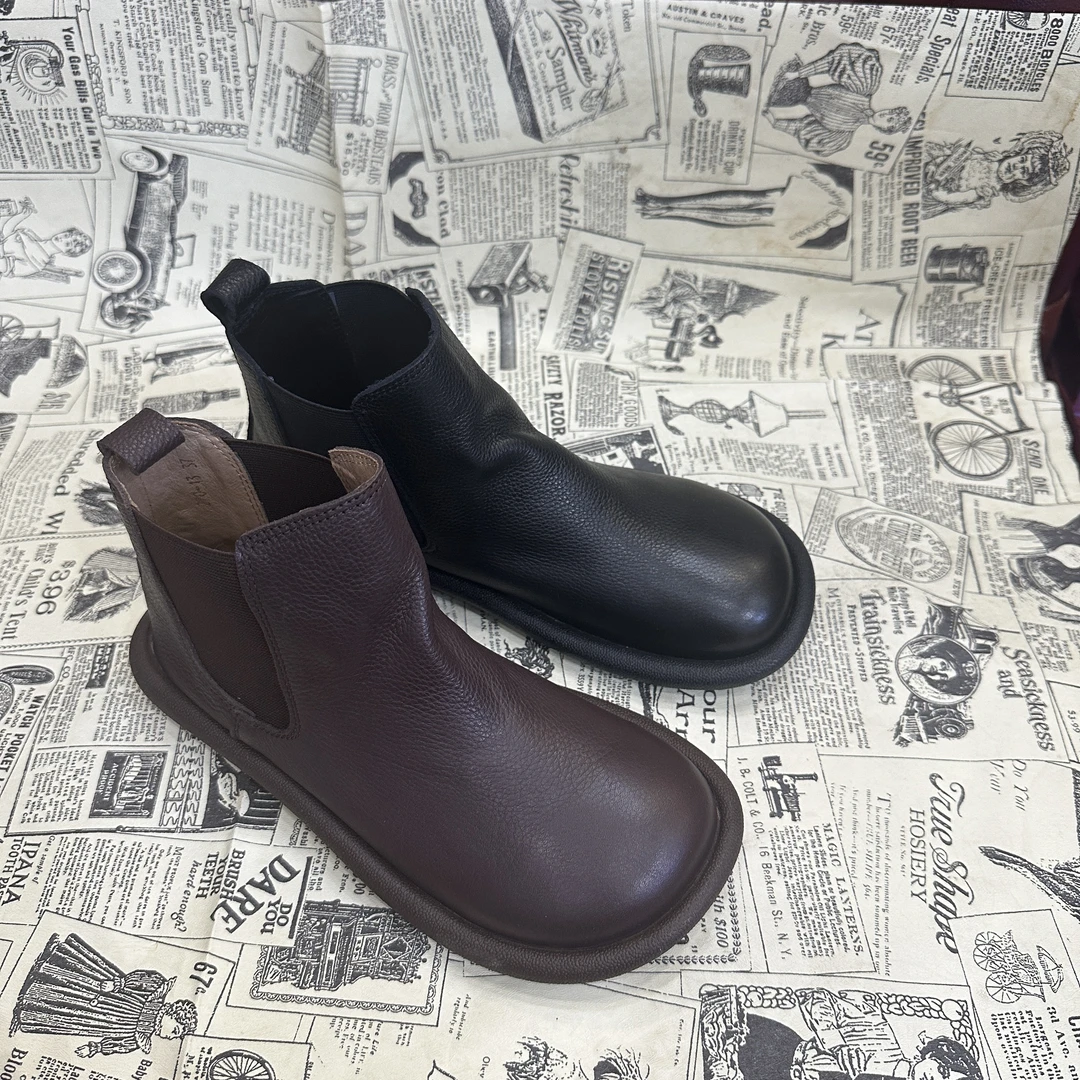 2025秋季一脚蹬中筒切尔西靴圆头百搭英伦风短靴